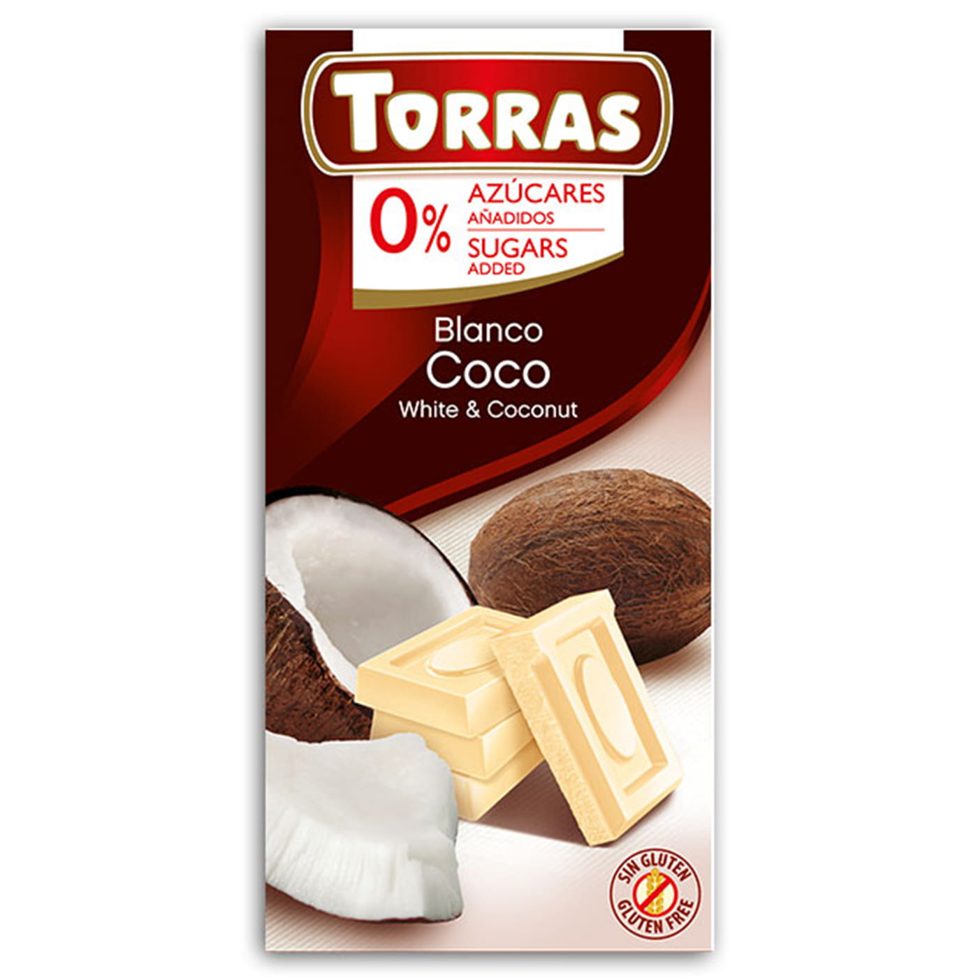 BIAŁA CZEKOLADA Z KOKOSEM BEZ CUKRU 75G - TORRAS