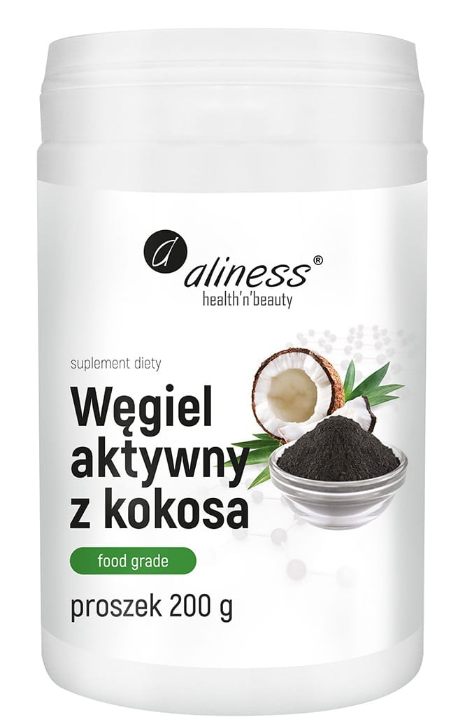 WĘGIEL AKTYWNY Z KOKOSA FOOD GRADE,PROSZEK 200 G  - ALINESS