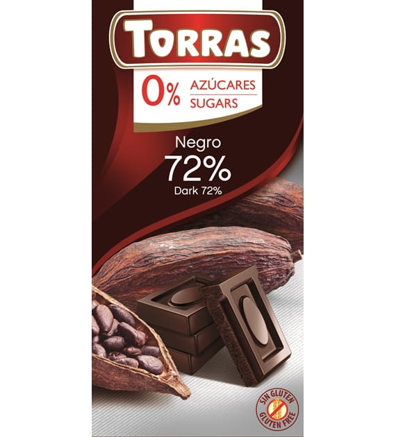 CZEKOLADA GORZKA 72% KAKAO BEZ CUKRU 75G - TORRAS 