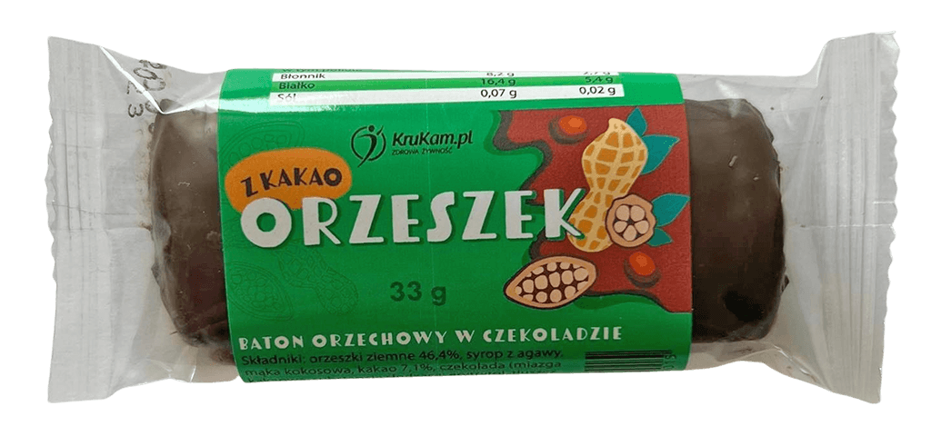 BATON ORZESZEK Z KAKAO W CZEKOLADZIE 33G - KRUKAM