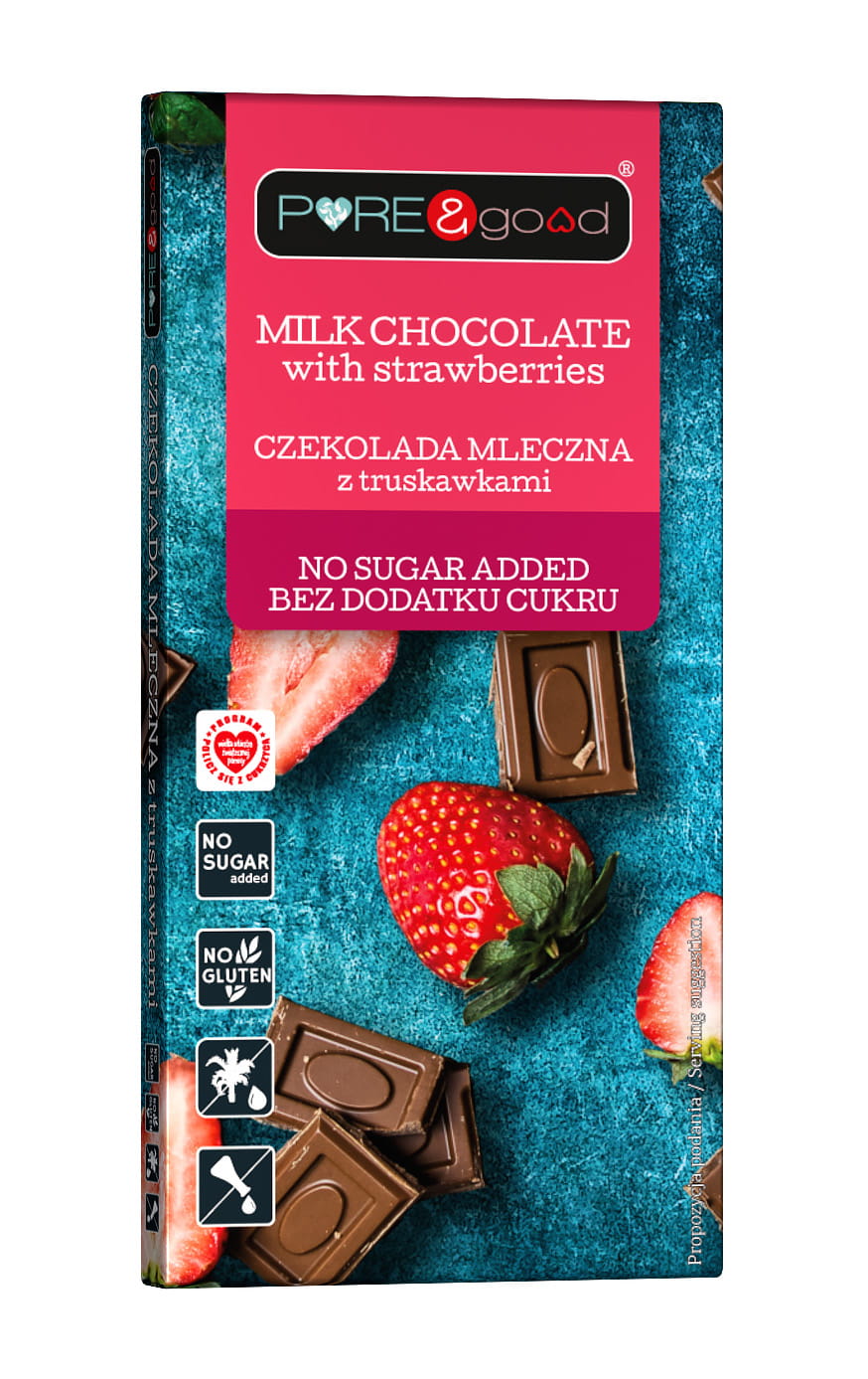 CZEKOLADA MLECZNA Z TRUSKAWKAMI BEZ DODATKU CUKRU 75G - PURE&GOOD