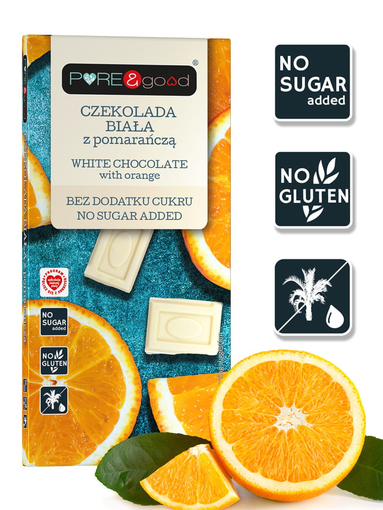 CZEKOLADA BIAŁA Z POMARAŃCZĄ BEZ DODATKUCUKRU 75G - PURE&GOOD