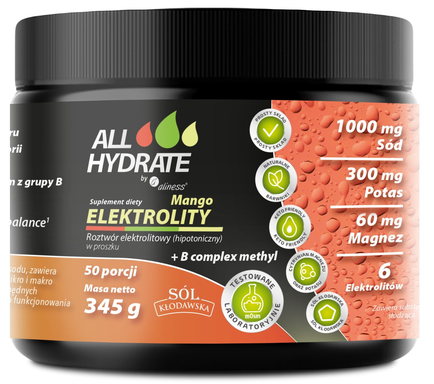 ALLHYDRATE ELEKTROLITY + B-COMPLEX 345G MANGO - ALINESS