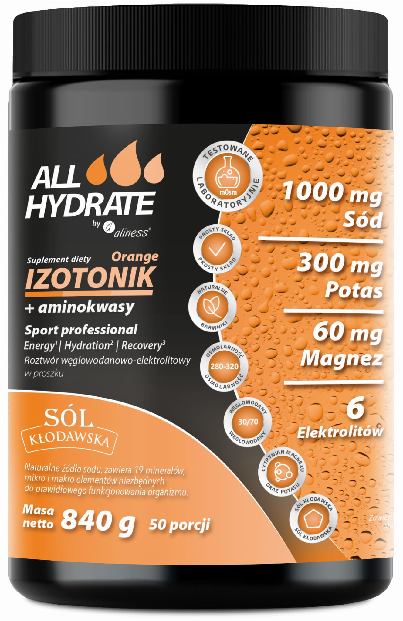 ALLHYDRATE IZOTONIK + AMINOKWASY 840G POMARAŃCZA - ALINESS