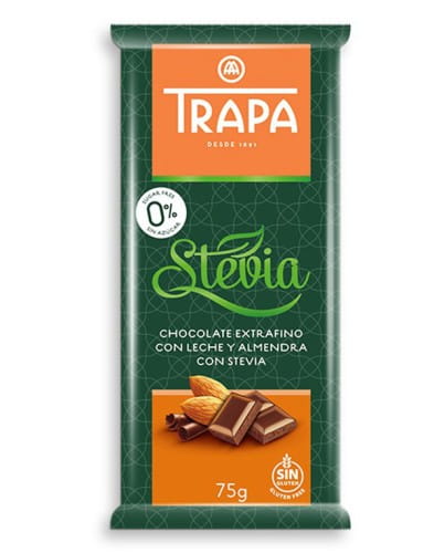 CZEKOLADA MLECZNA Z MIGDAŁAMI ZE STEWIĄ 75G - TRAPA