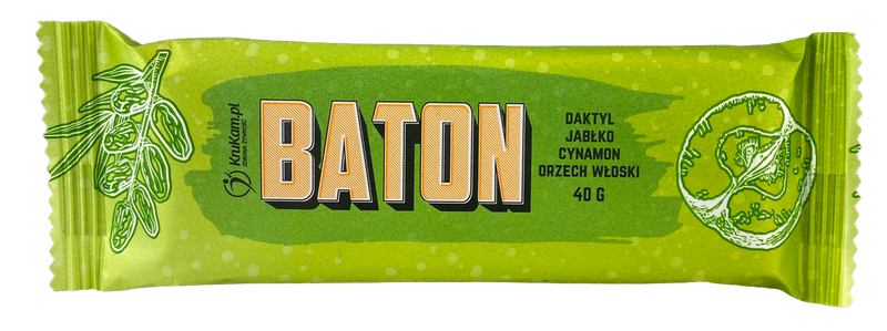 BATON DAKTYLOWY JABŁKO CYNAMON Z ORZECHAMI WŁOSKIMI 40G - KRUKAM